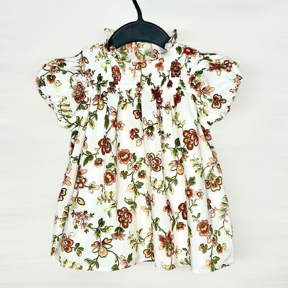 JANIE and JACK Floral Smocked Bubble Sleeve Top Blouse Cotton Floral Print 8 - Picture 2 of 10